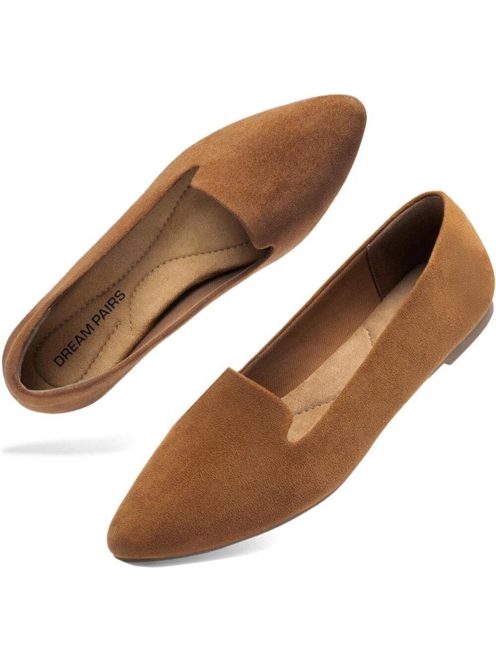 Women's Brown Pointed Toe Slip On Comfortable Faux Suede Flat Casual Shoes